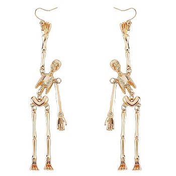 Alloy Skeleton Dangle Earrings, Gothic Halloween Long Drop Earrings for Women Men, Golden, 141mm, Pin: 0.8mm
