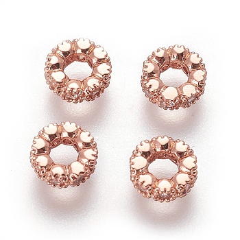 Brass Micro Pave Cubic Zirconia Beads, Ring, Clear, Rose Gold, 6~6.5x2.5mm, Hole: 3mm