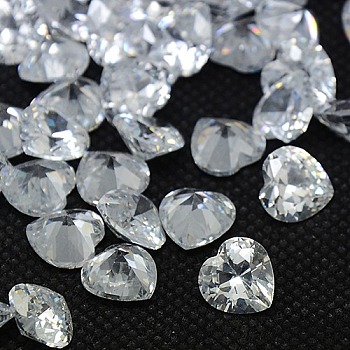 10PCS Clear Grade A Heart Cubic Zirconia Pointed Back Cabochons, Faceted, 6x6x3.6mm