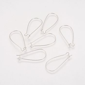 Brass Hoop Earrings Findings Kidney Ear Wires, Lead Free, Cadmium Free and Nickel Free, Silver Color Plated, 20~21 Gauge, 33x14x0.7~0.8mm