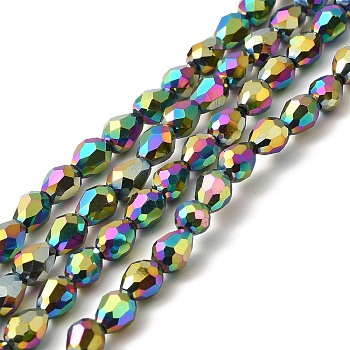 Electroplate Glass Bead Strands, Faceted, teardrop, Multi-color Plated, 7x6mm, Hole: 1mm, about: 72pcs/strand, 19.3 inch