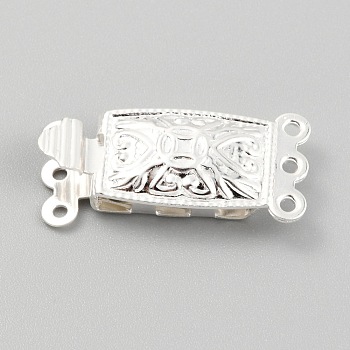 304 Stainless Steel Box Clasps, Multi-Strand Clasps, 3-Strands, 6-Holes, Rectangle, Silver, 21x10x4.5mm, Hole: 1mm