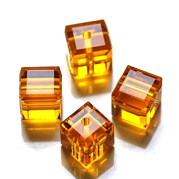 Imitation Austrian Crystal Beads, Grade AAA, Faceted, Cube, Orange, 4x4x4mm(size within the error range of 0.5~1mm), Hole: 0.7~0.9mm