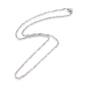 304 Stainless Steel Singapore Chain Necklaces, Water Wave Chain Necklaces, with Lobster Claw Clasps, Stainless Steel Color, 19.69 inch(50cm), 2x0.35mm.