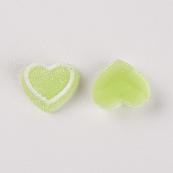 Resin Cabochons Accessories, Frosted, Imitation Berry Candy, Heart, Lime, 15x17x5.5mm