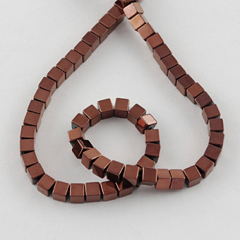 Non-magnetic Synthetic Hematite Beads Strands, Grade A, Cube, Copper Plated, 2x2x2mm, Hole: 1mm