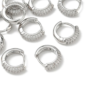 SHEGRACE Brass Micro Pave Cubic Zirconia Huggie Hoop Earrings, Cadmium Free & Lead Free & Nickel Free, Platinum, 13.5x15x4mm