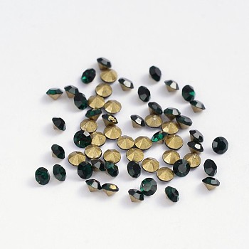 Back Plated Grade A Diamond Glass Pointed Rhinestone, Emerald, 3.4~3.5mm, about 1440pcs/bag