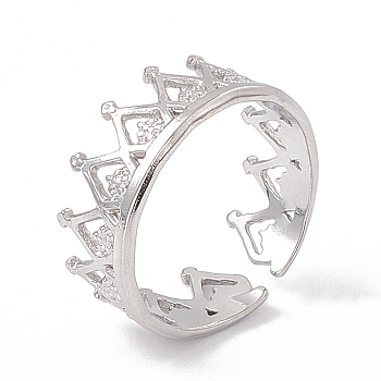 304 Stainless Steel Crown Open Cuff Rings for Women, Stainless Steel Color, Inner Diameter: 17mm