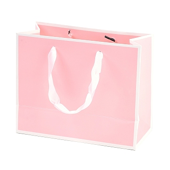 Rectangle Paper Bags with Rope Handles, for Gift Bags and Shopping Bags, Pink, 22x10x18cm