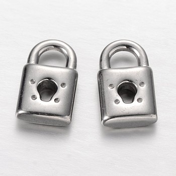 Padlock 304 Stainless Steel Pendants, Stainless Steel Color, 16x9.5x4mm, Hole: 4x4.5mm