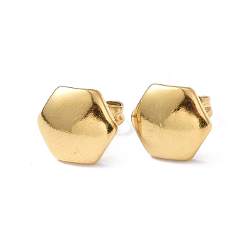 Ion Plating(IP) 304 Stainless Steel Hexagon Stud Earrings for Women, Golden, 9x10mm, Pin: 0.8mm