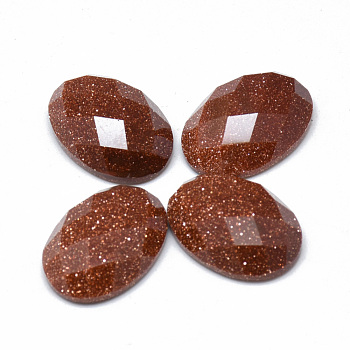 Synthetic Goldstone Cabochons, Handmade Faceted, Oval, 18x13x6~7mm