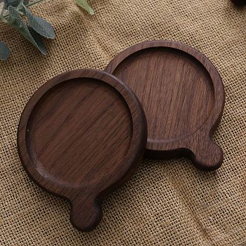 Black Walnut Wood Cup Mats, Round Coaster with Tray & Handle, Coconut Brown, 92x16mm, Inner Diameter: 76mm