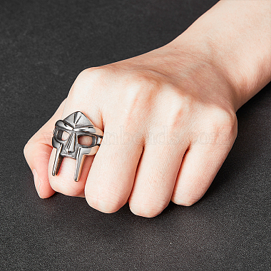 Titanium Steel Gothic Mask Finger Ring for Men Women(RJEW-WH0001-12A)-4