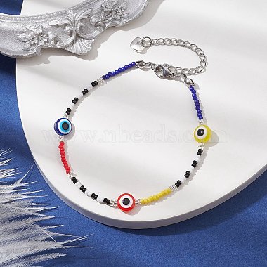 Resin Evil Eye & Glass Seed Beaded Bracelets(BJEW-MZ00050)-2