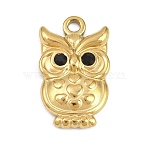 Animals 304 Stainless Steel Pendants, Owl Charms, with Rhinestone, Golden, 18.5x11.5x2.5mm, Hole: 1.6mm(STAS-K328-03G)