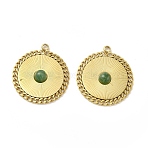 Natural African Jade Pendants, Flat Round Charms, with PVD Vacuum Plating Real 18K Gold Plated 201 Stainless Steel Findings, 20.5x18.5x3mm, Hole: 1.5mm(STAS-J401-VC659)