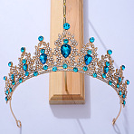 Bride Crown European Wedding Dress Headpiece Birthday Adult Gift Crystal Crown Hair Accessory, Sky Blue(ST5000014)