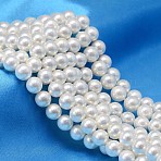 AB Color Plated Shell Pearl Round Bead Strands, White, 6mm, Hole: 0.8mm, about 60pcs/strand, 15.74 inch(X-BSHE-L011-6mm-C001)