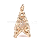 Brass Micro Pave Clear Cubic Zirconia Pendants, Tower Charms, Golden, 16.5x11.5x11.5mm, Hole: 1.2mm(KK-D265-06G)