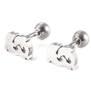 201 Stainless Steel Barbell Cartilage Earrings, Screw Back Earrings, with 304 Stainless Steel Pins, Dolphins, Stainless Steel Color, 7.5x5x2mm, Pin: 1mm(EJEW-R147-02)