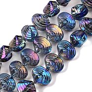 Electroplate Glass Beads Strands, Shell Shape, Royal Blue, 8x9.5x7.5mm, Hole: 0.9mm, about 80~84pcs/strand, 25.20~26.88''(64~67.2cm)(EGLA-T021-11H)