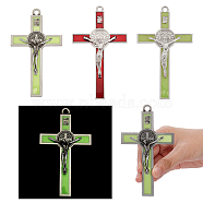 3Pcs 3 Style Zinc Alloy Enamel Big Pendants, Crucifix Cross Charm, Platinum, Religion, Mixed Color, 125~127x73~73.5x9~13mm, Hole: 5.5mm, 1pc/style(FIND-NB0004-93)