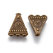 Tibetan Style Alloy Beads, Triangle, 4-Holes, Antique Bronze, Cadmium Free & Nickel Free & Lead Free, 17x14x6mm, Hole: 1.6mm and 1.8mm(MLF10169Y-NF)
