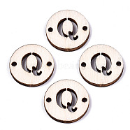 Unfinished Natural Poplar Wood Links Connectors, Laser Cut, Flat Round with Word, Letter.Q, 19.5x2.5mm, Hole: 2mm(WOOD-S045-140A-01Q)