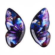 Epoxy Resin Butterfly Wings Cabochons, with Gold Foil & Glitter Powder, Indigo, 32.5x15x2mm(CRES-N035-02A)