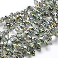 Faceted Teardrop Full Rainbow Plated Electroplate Glass Beads Strands, Top Drilled Beads, Dark Sea Green, 12x6mm, Hole: 1mm, about 100pcs/strand, 15.7 inch(EGLA-J131-FR12)