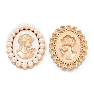 Zinc Alloy Enamel Cabochons, with Plastic Imitation Pearls, Oval with Woman, Light Gold, Lavender Blush, 53x42x7.5mm(ENAM-Q501-01LG-01)