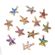 Printed Alloy Connector Charms, Starfish Links, Light Gold, Nickel, Mixed Color, 23x16x1.5mm, Hole: 1.8mm(PALLOY-F298-01)
