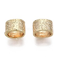 Brass Beads, Nickel Free, Textured, Oval Ring, Real 18K Gold Plated, 5x7.5x6mm, Hole: 4.5x5.5mm(KK-T056-46G-NF)