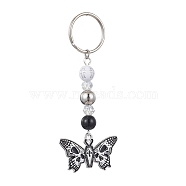 Alloy Enamel Pendant Keychain, with Iron Split Key Rings and Acrylic Beads, Butterfly, 7.8cm(KEYC-JKC00627-01)