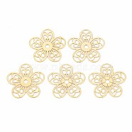 Rack Plating 304 Stainless Steel Filigree Joiners, Etched Metal Embellishments, Nickel Free, Flower, Real 18K Gold Plated, 18.5x19x0.4mm, Hole: 1.8mm(X-STAS-T057-44G)