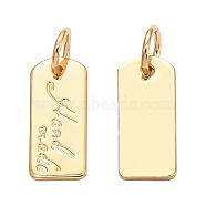 BENECREAT 20Pcs Brass Charms, Long-Lasting Plated, with Jump Ring, Card Type with Word Hand Made, Real 18K Gold Plated, 12.5x5.5x0.6mm(KK-BC0007-49)