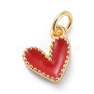 Enamel Charms, with Brass Findings, Heart, Real 18k Gold Plated, Red, 9x7x2.5mm, Hole: 2.5mm(KK-G363-54G-01)