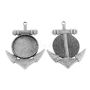 Tibetan Style Alloy Pendant Cabochon Settings, Anchor with Flat Round Tray, Cadmium Free & Nickel Free & Lead Free, Antique Silver, 67x48x3mm, Hole: 3mm, Tray: 30mm(TIBEP-5206-AS-FF)