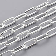 Unwelded Iron Paperclip Chains, Flat Oval, Drawn Elongated Cable Chains, with Spool, Silver Color Plated, 12.5x6x1.2mm, about 82.02 Feet(25m)/roll(CH-S125-02F-S)