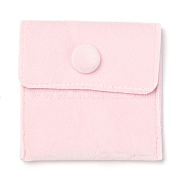 Square Velvet Jewelry Bags, with Snap Fastener, Pink, 6.7~7.3x6.7~7.3x0.95cm(X1-TP-B001-01A-03)