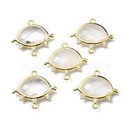 Natural Quartz Crystal Links, Rock Crystal, with Light Gold Plated Edge Brass Loops and Crystal Rhinestone, Faceted, Eye, 21x20x5mm, Hole: 1.2mm and 1.6mm(CE-L022-B09)