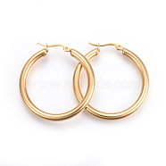 201 Stainless Steel Hoop Earrings, with 304 Stainless Steel Pin, Hypoallergenic Earrings, Ring Shape, Golden, 39x37.5x4mm, 6 Gauge, Pin: 1mm(EJEW-A052-19E-G)