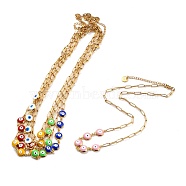 Brass Enamel Evil Eye Link Chain Necklaces, with Lobster Claw Clasps, Golden, Mixed Color, 18.8 inch(47.8cm)(NJEW-P256-02)