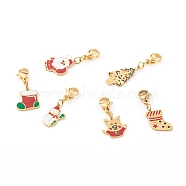 Christmas Themed 316 Surgical Stainless Steel Enamel Pendants, with 304 Stainless Steel Lobster Claw Clasps, Mixed Shapes, Mixed Color, 26~34mm, Pendants: 12~20x8.5~13x1mm(HJEW-JM00458)