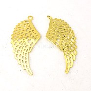 Brass Pendant, wing, Golden Color, about 15mm wide, 36mm long, hole: 1mm(X-KK-C1184-G)