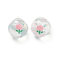 Transparent Printed Acrylic Beads, Teardrop, Pink, 18.5x18x18.5mm, Hole: 4mm(OACR-H124-08)