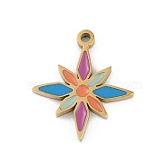 304 Stainless Steel Enamel Charms, Flower Charm, Real 18K Gold Plated, Ion Plating(IP), Colorful, 14x12.5x1.5mm, Hole: 1mm(STAS-I325-102C-G)