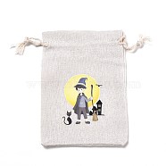 Halloween Cotton Cloth Storage Pouches, Rectangle Drawstring Bags, for Candy Gift Bags, Boy Pattern, 13.8x10x0.1cm(ABAG-M004-01A)
